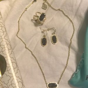 Kendra Scott necklace, earrings & ring.